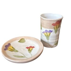 Croscill Floral Tulip Bud Bathroom Cup and Soap‎ Dish Ceramic Set